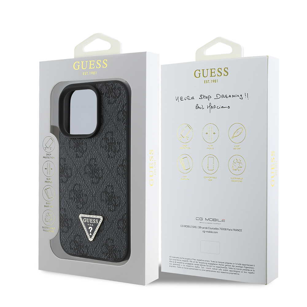 Apple iPhone 16 Pro Case Guess Original Licensed PU Leather Stone Triangle Logo 4G Patterned Strass Cover - 18