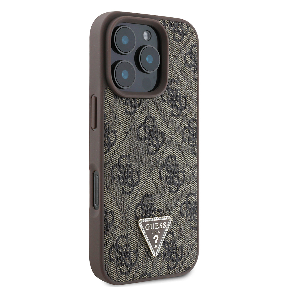 Apple iPhone 16 Pro Case Guess Original Licensed PU Leather Stone Triangle Logo 4G Patterned Strass Cover - 21