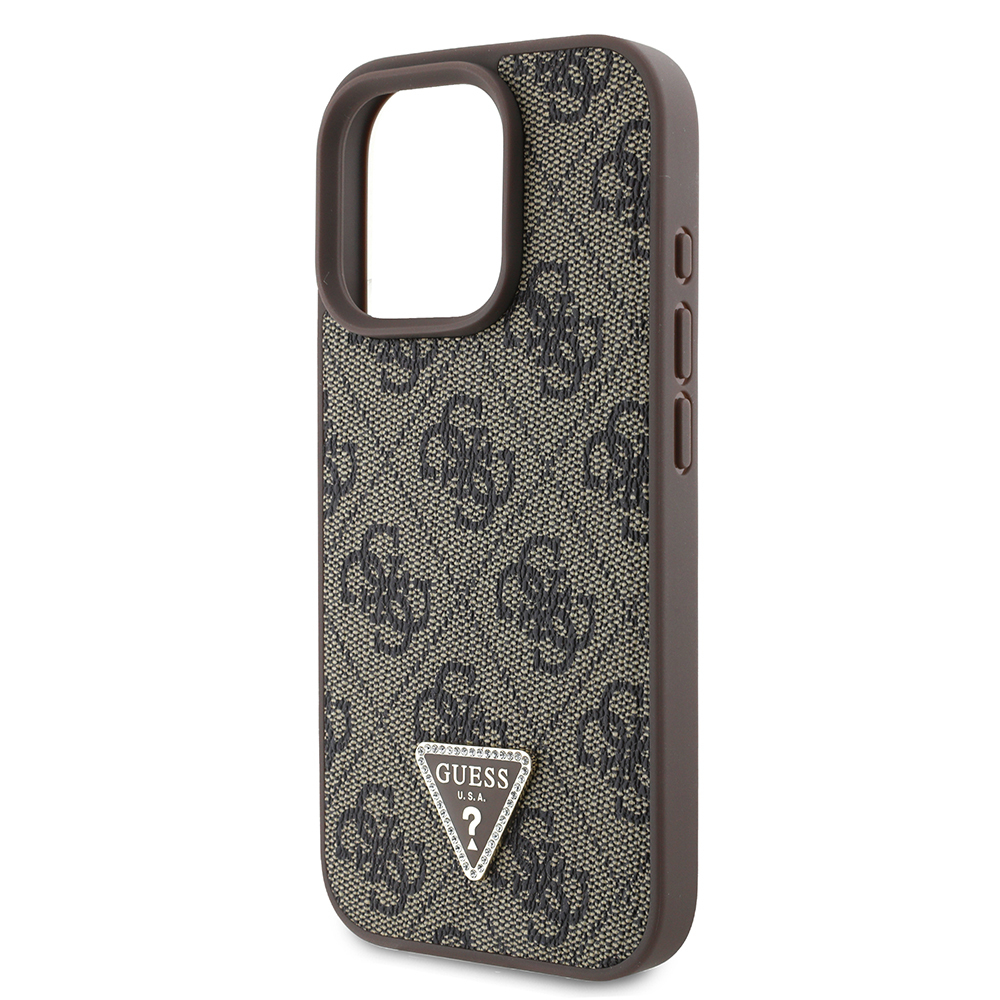 Apple iPhone 16 Pro Case Guess Original Licensed PU Leather Stone Triangle Logo 4G Patterned Strass Cover - 23
