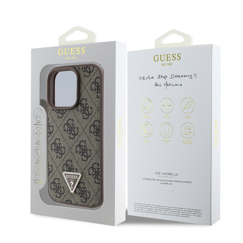 Apple iPhone 16 Pro Case Guess Original Licensed PU Leather Stone Triangle Logo 4G Patterned Strass Cover - 25