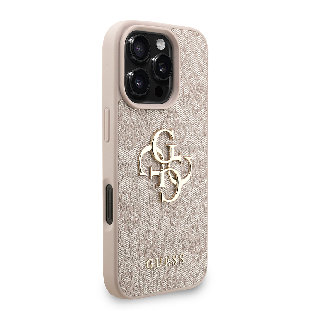 Apple iPhone 16 Pro Case Guess Original Licensed PU Leather Wrist Strap Rope Metal Large 4G and Text Logo Cover - 14