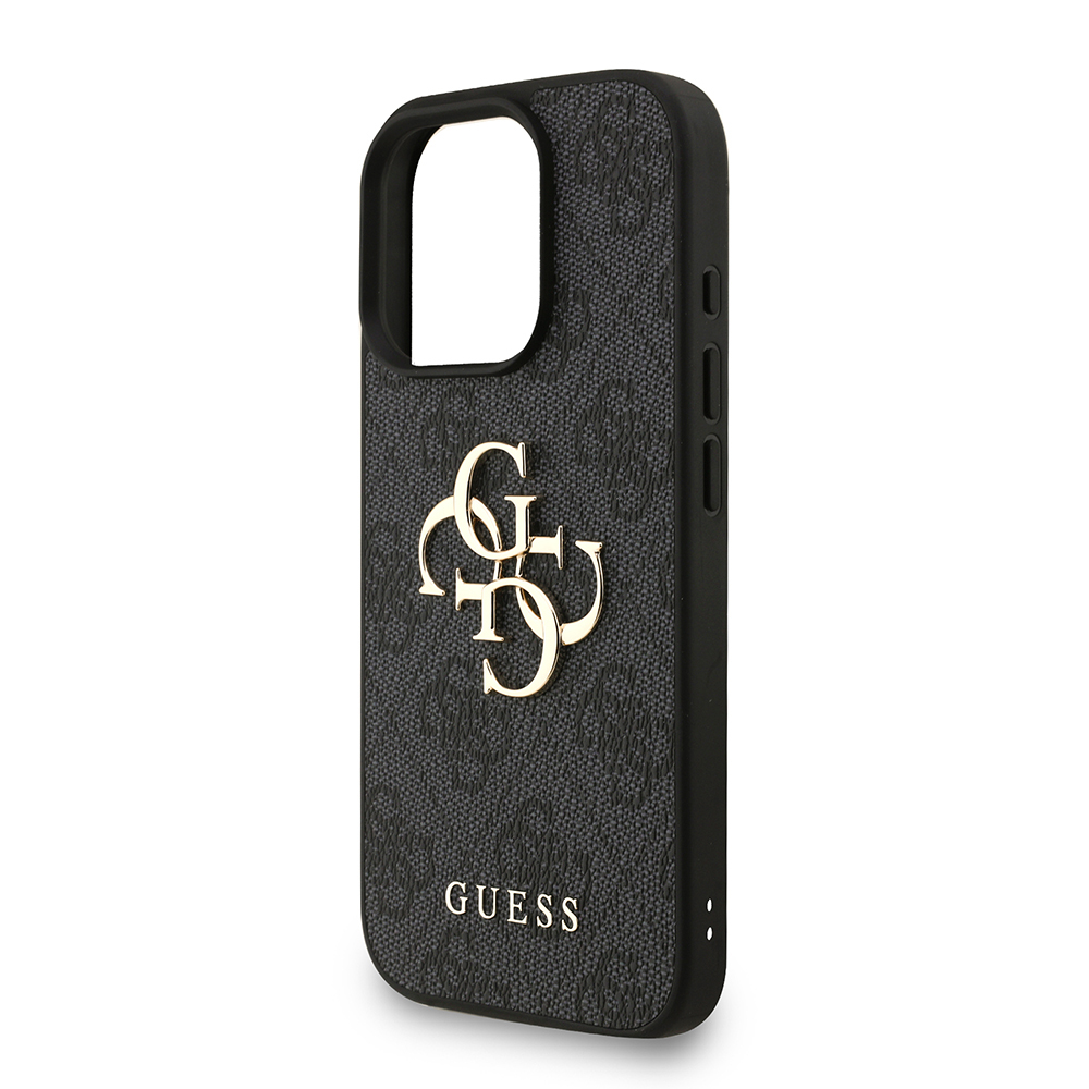 Apple iPhone 16 Pro Case Guess Original Licensed PU Leather Wrist Strap Rope Metal Large 4G and Text Logo Cover - 23