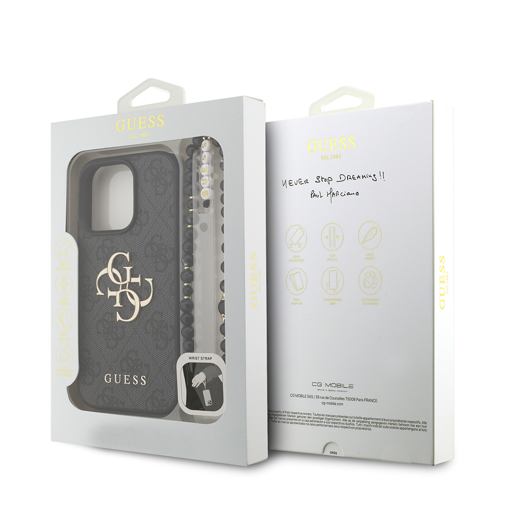 Apple iPhone 16 Pro Case Guess Original Licensed PU Leather Wrist Strap Rope Metal Large 4G and Text Logo Cover - 25