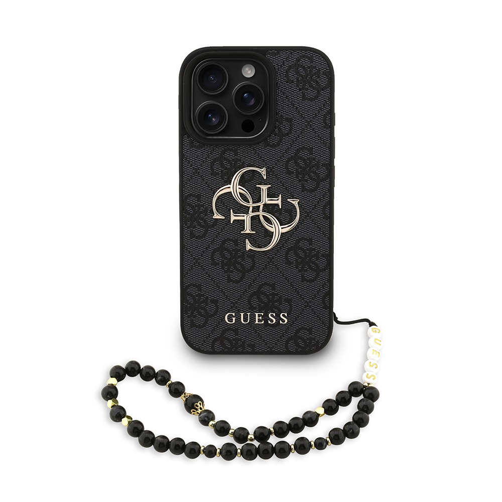 Apple iPhone 16 Pro Case Guess Original Licensed PU Leather Wrist Strap Rope Metal Large 4G and Text Logo Cover - 4