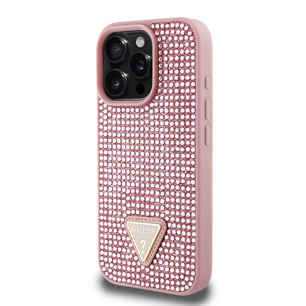 Apple iPhone 16 Pro Case Guess Original Licensed Stone Back Surface Triangle Logo Cover - 6
