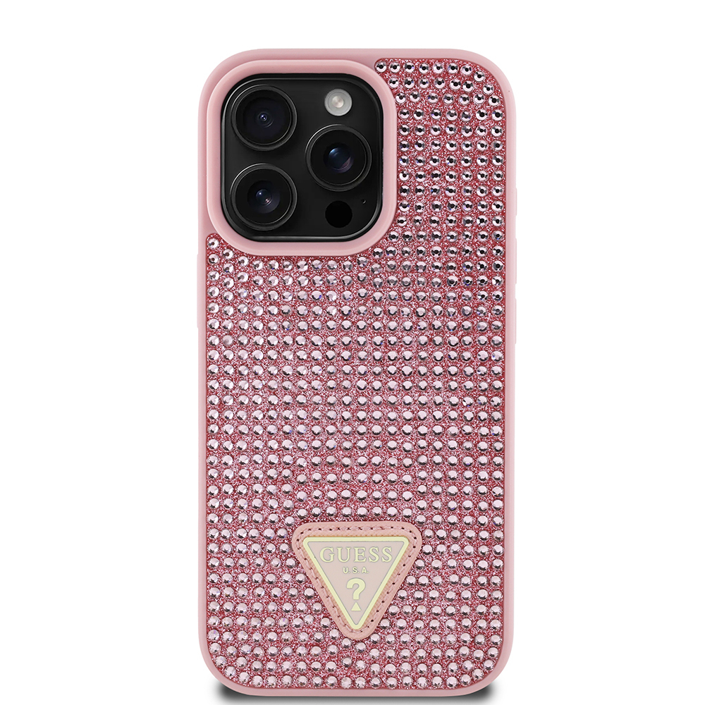 Apple iPhone 16 Pro Case Guess Original Licensed Stone Back Surface Triangle Logo Cover - 7