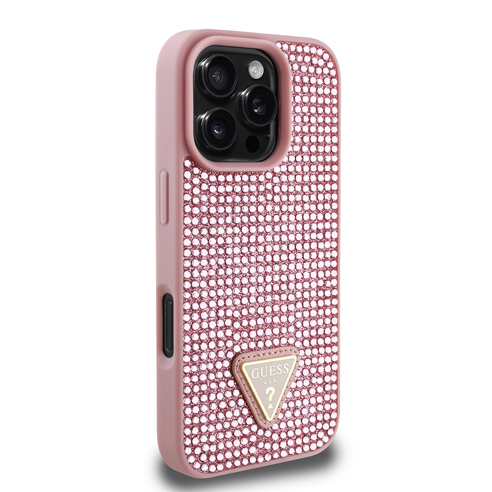 Apple iPhone 16 Pro Case Guess Original Licensed Stone Back Surface Triangle Logo Cover - 8