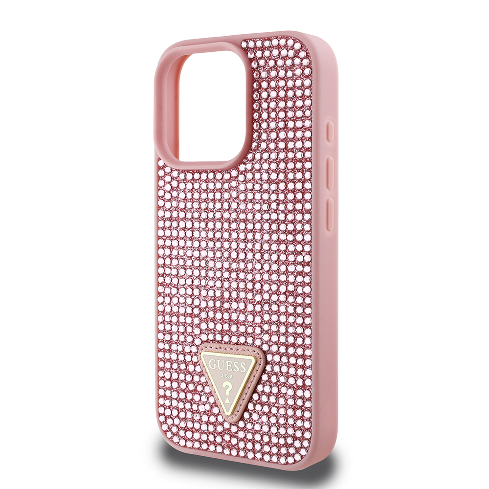 Apple iPhone 16 Pro Case Guess Original Licensed Stone Back Surface Triangle Logo Cover - 10