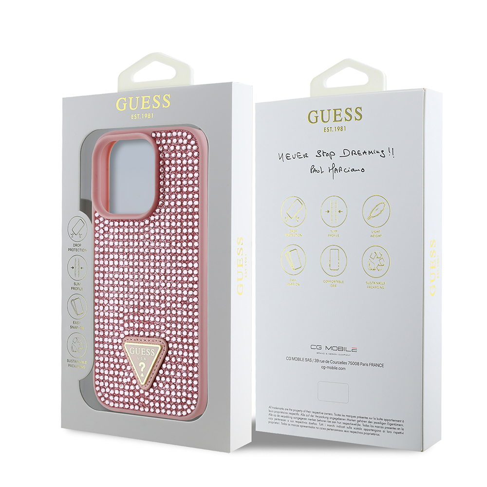 Apple iPhone 16 Pro Case Guess Original Licensed Stone Back Surface Triangle Logo Cover - 12