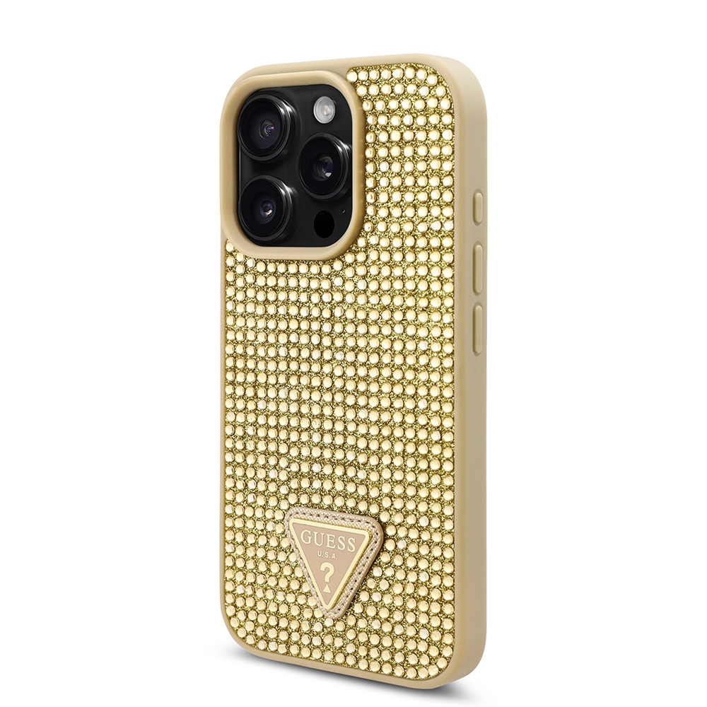 Apple iPhone 16 Pro Case Guess Original Licensed Stone Back Surface Triangle Logo Cover - 13