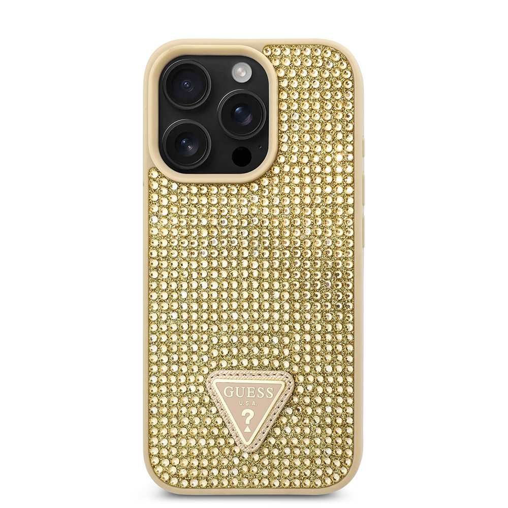 Apple iPhone 16 Pro Case Guess Original Licensed Stone Back Surface Triangle Logo Cover - 14