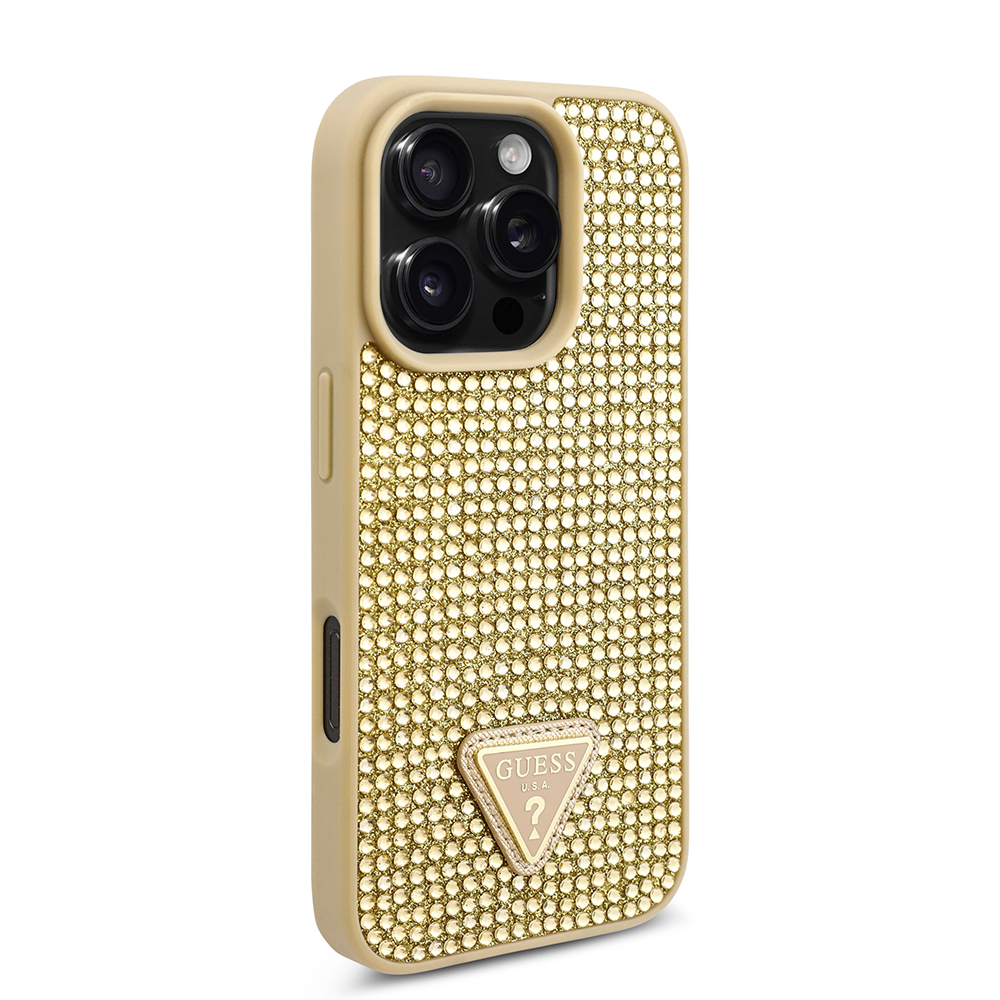 Apple iPhone 16 Pro Case Guess Original Licensed Stone Back Surface Triangle Logo Cover - 15