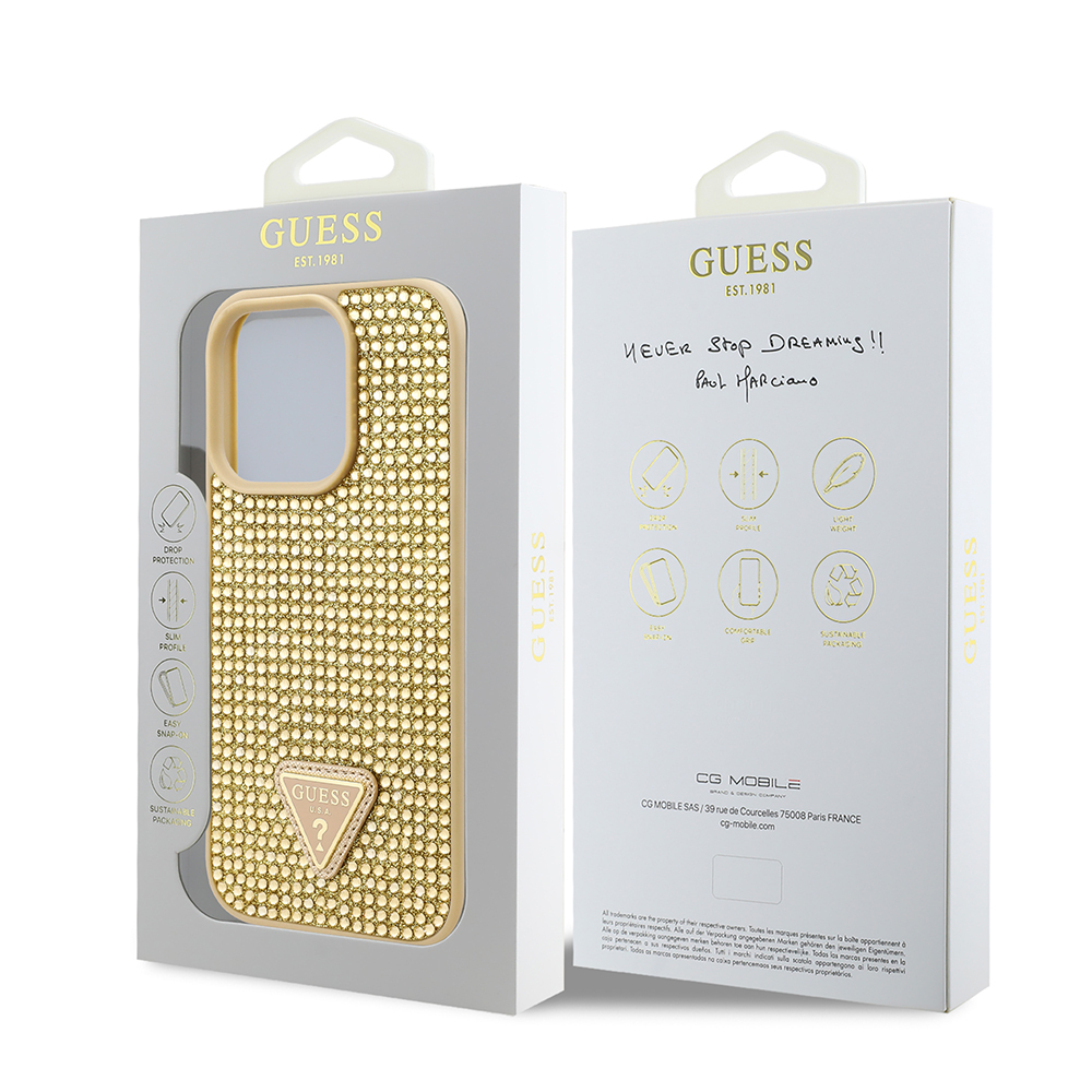 Apple iPhone 16 Pro Case Guess Original Licensed Stone Back Surface Triangle Logo Cover - 19