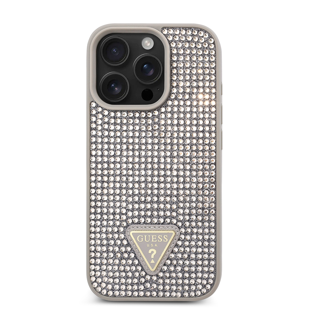 Apple iPhone 16 Pro Case Guess Original Licensed Stone Back Surface Triangle Logo Cover - 21
