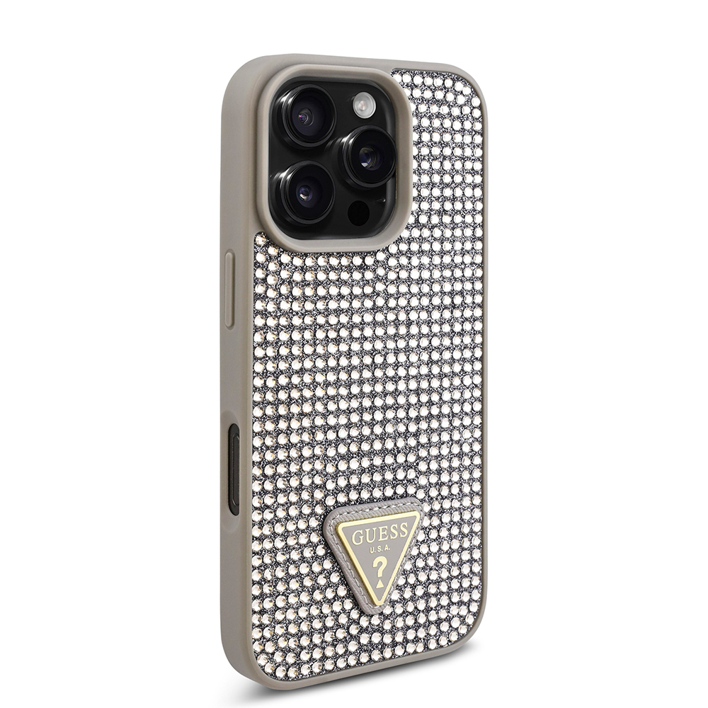 Apple iPhone 16 Pro Case Guess Original Licensed Stone Back Surface Triangle Logo Cover - 22