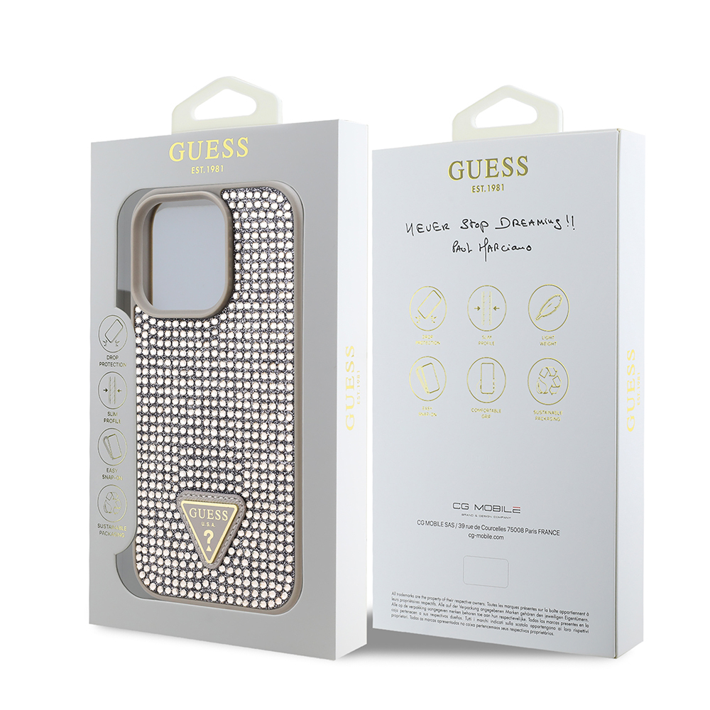 Apple iPhone 16 Pro Case Guess Original Licensed Stone Back Surface Triangle Logo Cover - 26
