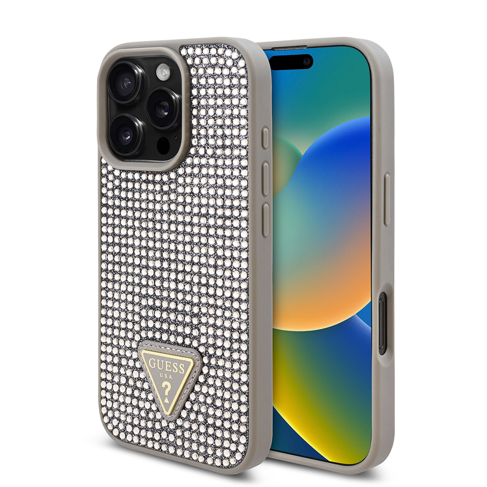 Apple iPhone 16 Pro Case Guess Original Licensed Stone Back Surface Triangle Logo Cover - 4
