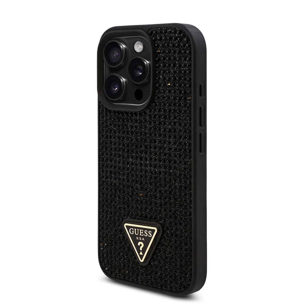 Apple iPhone 16 Pro Case Guess Original Licensed Stone Back Surface Triangle Logo Cover - 27