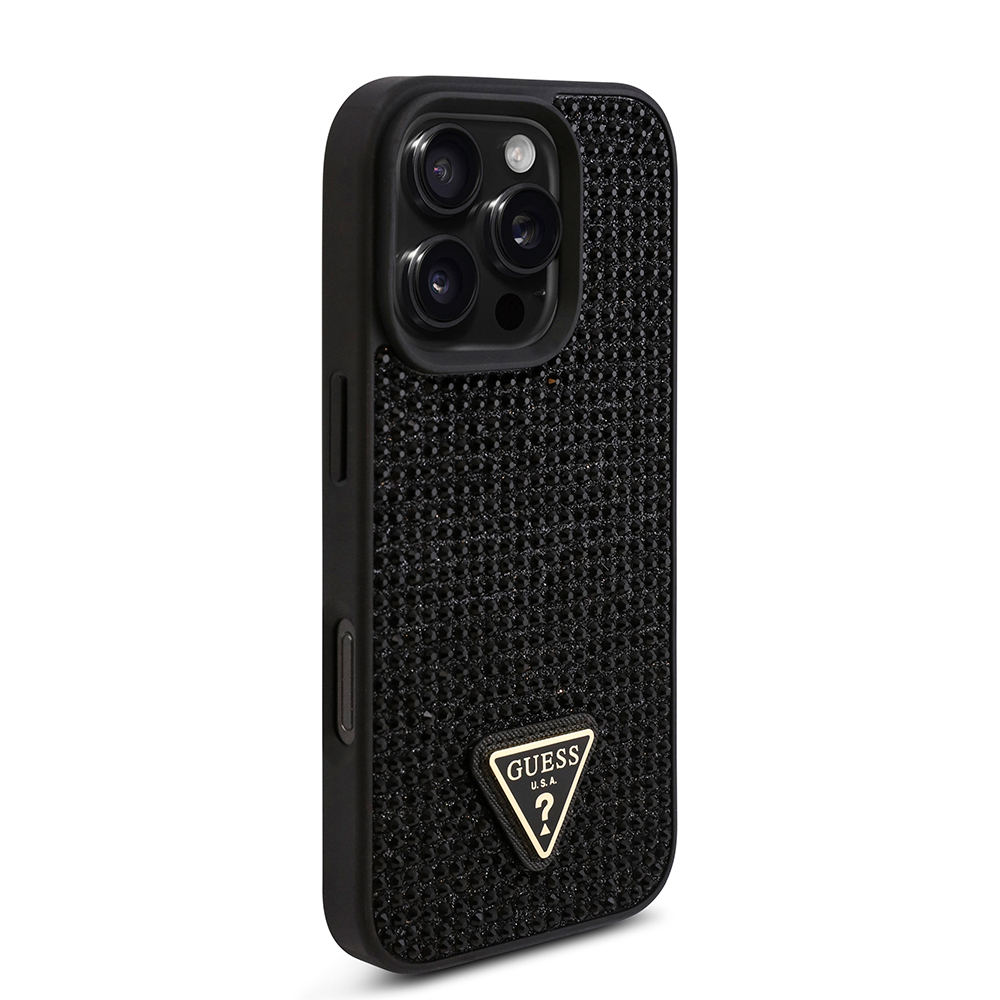 Apple iPhone 16 Pro Case Guess Original Licensed Stone Back Surface Triangle Logo Cover - 29