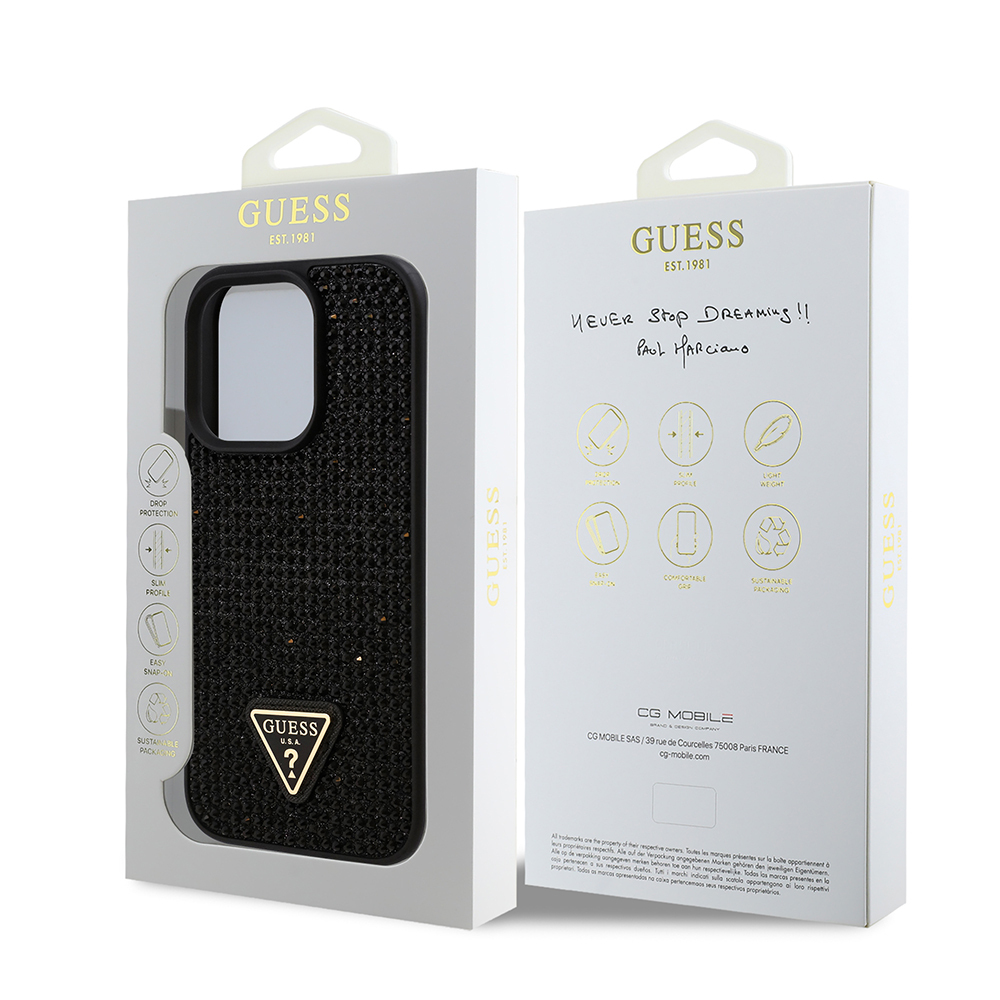 Apple iPhone 16 Pro Case Guess Original Licensed Stone Back Surface Triangle Logo Cover - 33