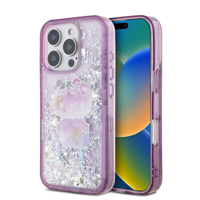 Apple iPhone 16 Pro Case Hello Kitty Original Licensed Liquid Glitter 50th Anniversary Party Cover Purple