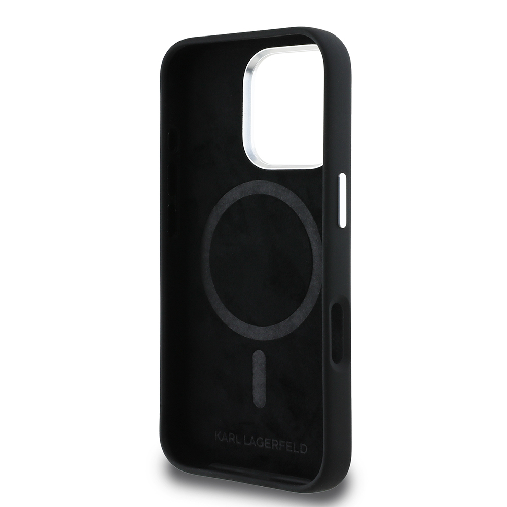 Apple iPhone 16 Pro Case Karl Lagerfeld Original Licensed Karl & Choupette Sketch Logo Silicone Cover - 8