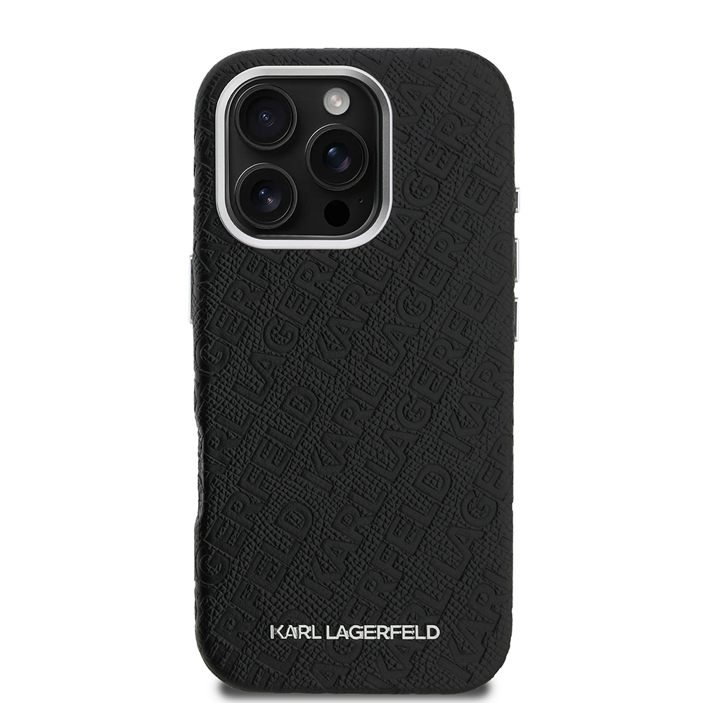 Apple iPhone 16 Pro Case Karl Lagerfeld Original Licensed PU Leather Stamped Metal Letter Logo Cover - 3
