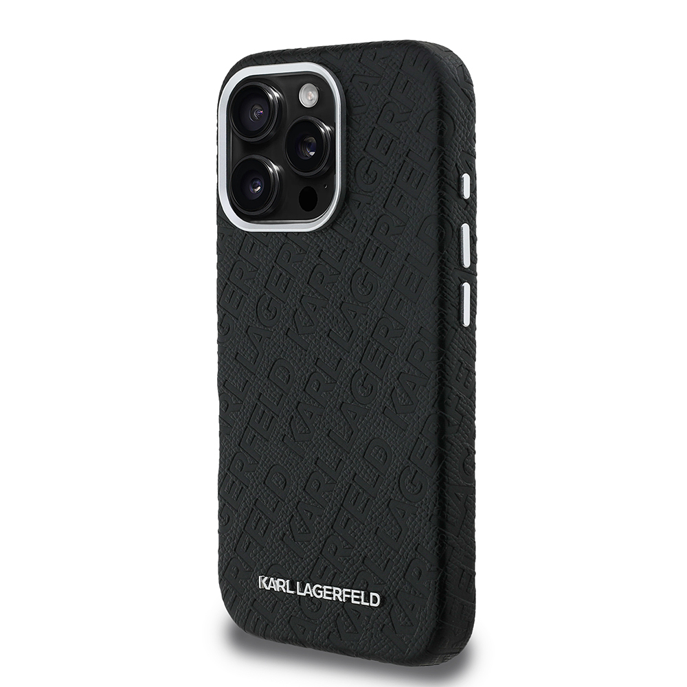 Apple iPhone 16 Pro Case Karl Lagerfeld Original Licensed PU Leather Stamped Metal Letter Logo Cover - 4