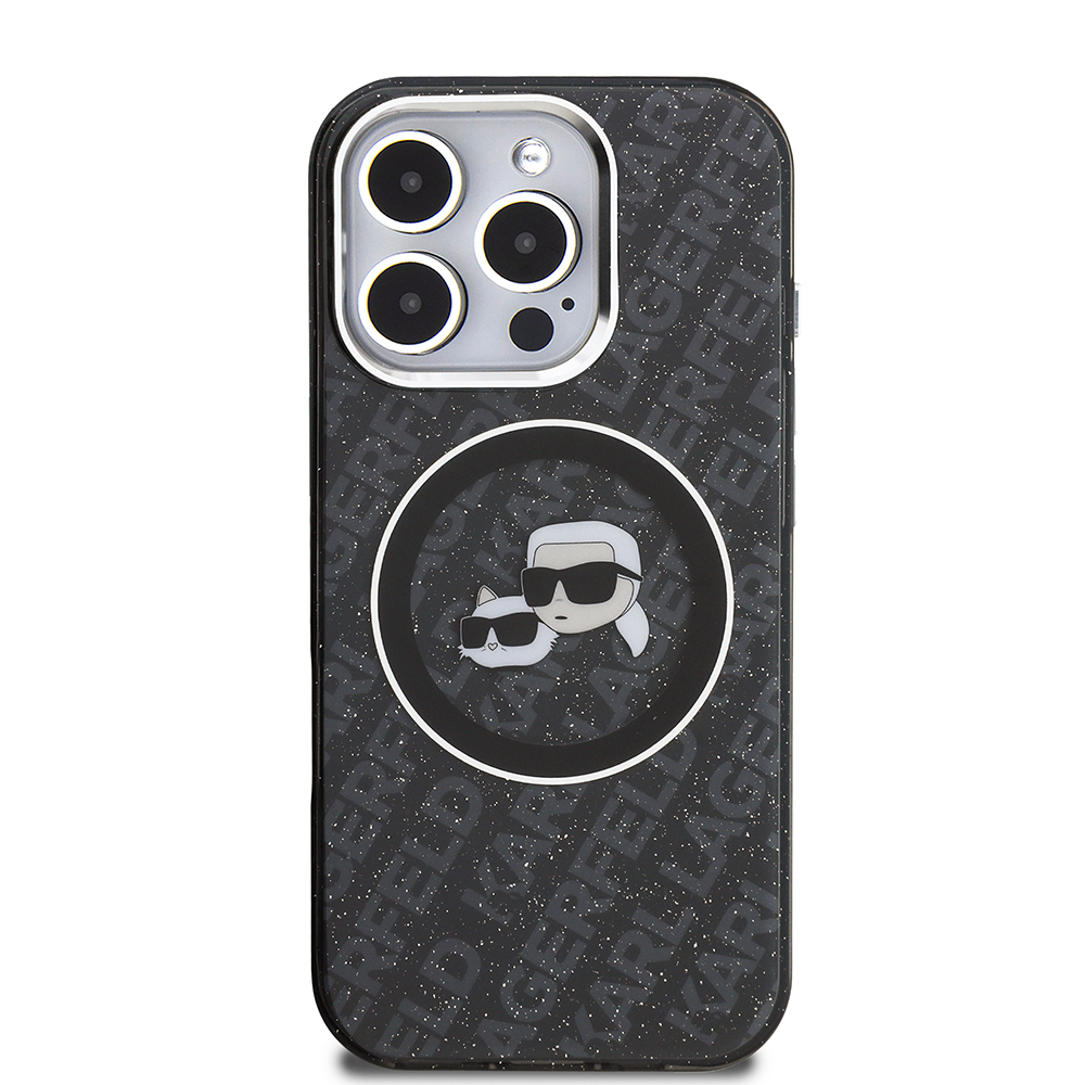 Apple iPhone 16 Pro Case Karl Lagerfeld Original Licensed Shining Glitter Karl & Choupette Heads Cover - 4