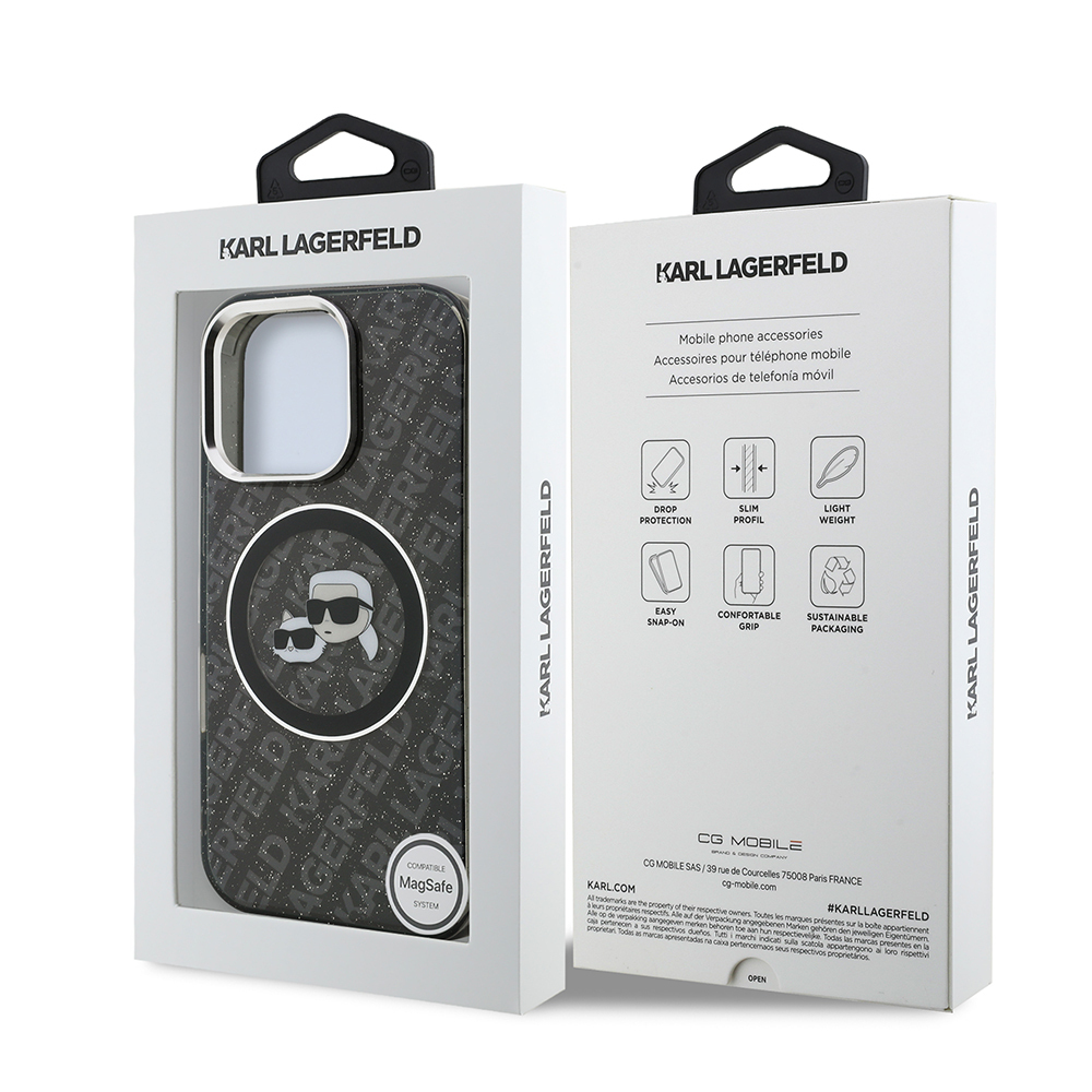 Apple iPhone 16 Pro Case Karl Lagerfeld Original Licensed Shining Glitter Karl & Choupette Heads Cover - 9