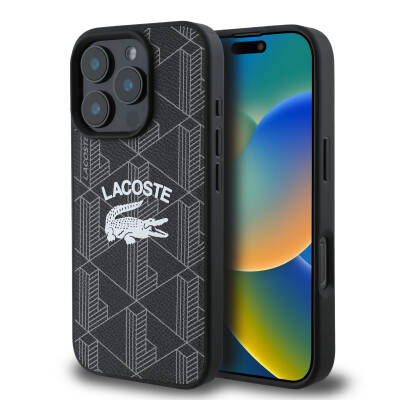 Apple iPhone 16 Pro Case Lacoste Original Licensed Magsafe Charging Featured Mono Vintage Logo Cover Black