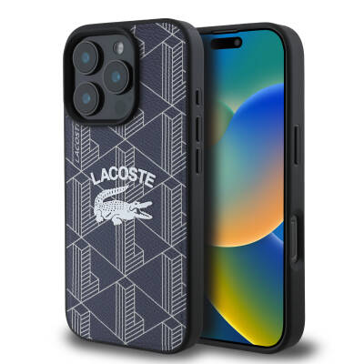 Apple iPhone 16 Pro Case Lacoste Original Licensed Magsafe Charging Featured Mono Vintage Logo Cover Navy blue