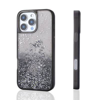 Apple iPhone 16 Pro Case Liquid Silvery Transparent Back Surface Zore Keto Silicone Cover Black