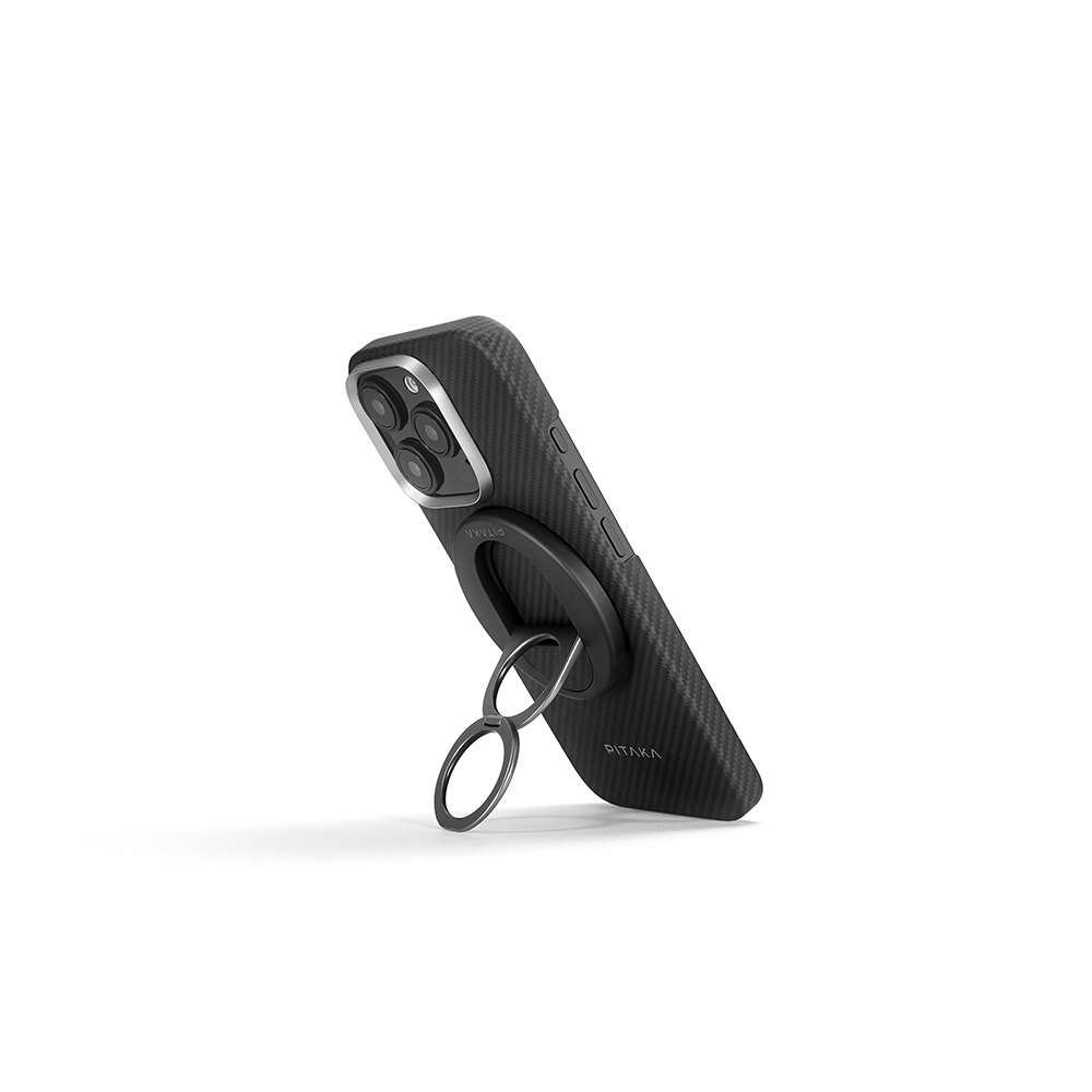 Apple iPhone 16 Pro Case M-safe Charging Feature Grip 3 Stand 600D Aramid Fiber Pitaka Ultra-Slim Classic Series Black-Grey Twill Cover - 3