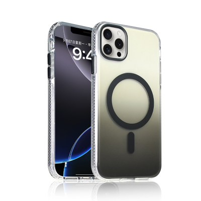 Apple iPhone 16 Pro Case M-safe Charging Feature Transparent Color Transition Zore Toros Cover Black