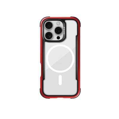 Apple iPhone 16 Pro Case Magsafe Charging Feature Airbag Raptic Shield Series Transparent Back Surface Cover Red