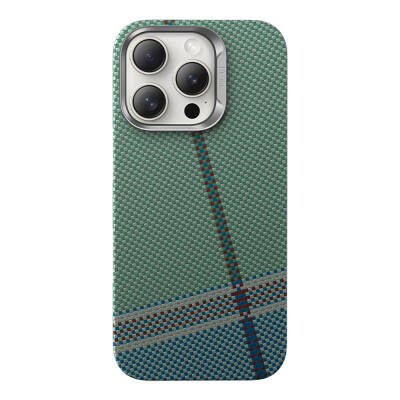 Apple iPhone 16 Pro Case Magsafe Charging Feature Carbon Fiber Design Benks Passion Green ArmorAir Kevlar Cover Green