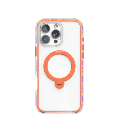 Apple iPhone 16 Pro Case Magsafe Charging Feature Raptic AirJoy Series Bead Design 360 Degree Rotatable Stand Cover Orange