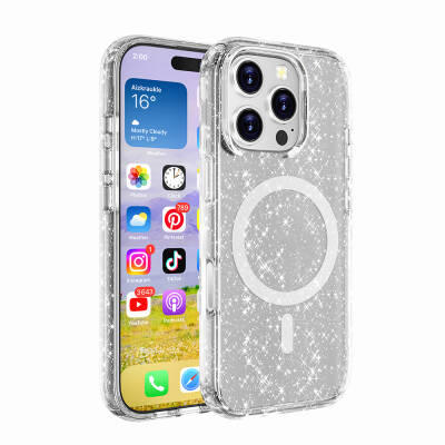 Apple iPhone 16 Pro Case Magsafe Charging Feature Shining Glitter Transparent Colored Zore Allstar Cover Şeffaf