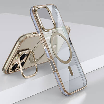 Apple iPhone 16 Pro Case Magsafe Charging Feature Wlons Stand Legendary Cover Titanyum-Gold