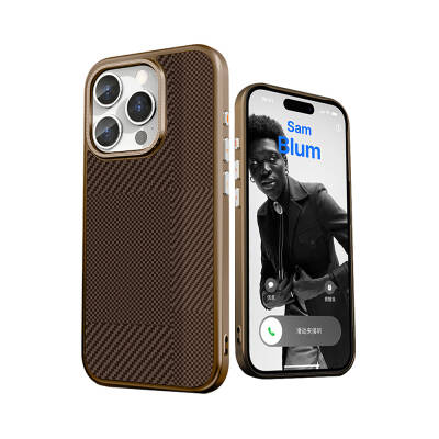 Apple iPhone 16 Pro Case Magsafe Charging Featured Carbon Fiber Patterned Mutural Montage Cover Brown