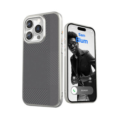 Apple iPhone 16 Pro Case Magsafe Charging Featured Carbon Fiber Patterned Mutural Montage Cover Silver