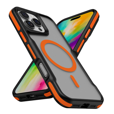 Apple iPhone 16 Pro Case Magsafe Charging Featured Colorful Edge Airbag Striped Zore Lamer Cover Orange