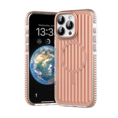 Apple iPhone 16 Pro Case Magsafe Charging Featured Hollow Design Mutural Bumpy Clear Cover Rose Gold