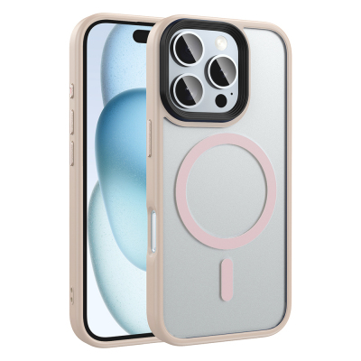 Apple iPhone 16 Pro Case Matte Back Surface Wireless Charging Feature Zore Flet Magsafe Cover Rose Gold