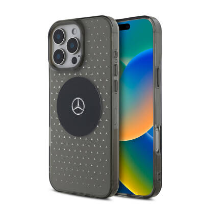 Apple iPhone 16 Pro Case Mercedes Benz Original Licensed Magsafe Charging Feature Star Patterned Transparent Cover Black