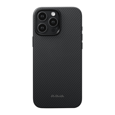 Apple iPhone 16 Pro Case with M-safe Charging Feature Aramid Fiber Pitaka Military-Grade Classic Series New Logo Black-Grey Twill Cover Black