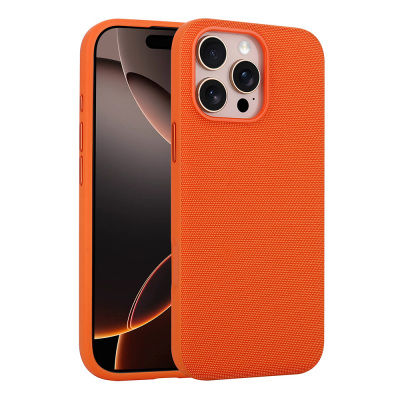 Apple iPhone 16 Pro Case with M-Safe Charging Feature, Fabric Design, Zore Miami Hard PC Cover Orange