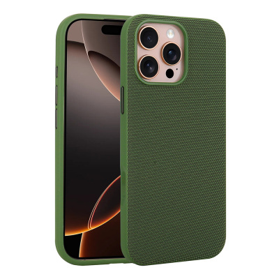 Apple iPhone 16 Pro Case with M-Safe Charging Feature, Fabric Design, Zore Miami Hard PC Cover Green