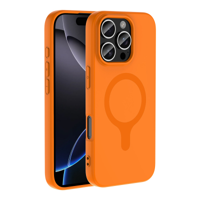 Apple iPhone 16 Pro Case with M-Safe Charging Feature - Zore Aris Silicone Cover Orange